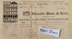 1880 DETROIT MICHIGAN Billhead VENDO BROS & SINN stoviglie vetro stoviglie latta - Foto 1 di 1