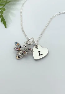 CHILDS Children’s Bee Kind Bug Initial Personalised Heart Necklace Christmas - Picture 1 of 7