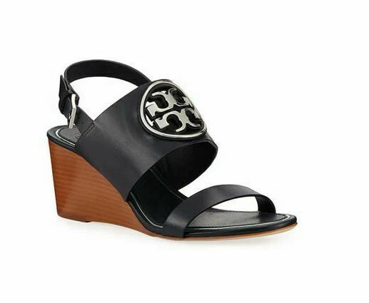 Tory Burch Wedge 9m Metal Miller 65mm Veg Leather Silver /style 56115