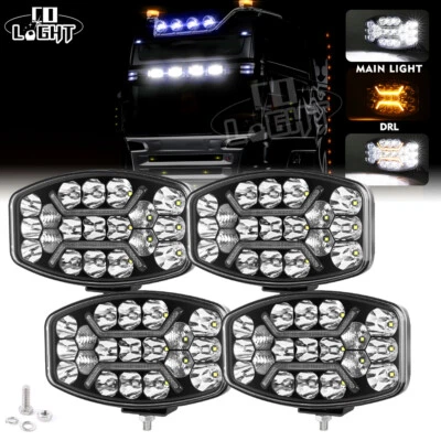 4X 12v 24v 10" Jumbo Oval LED Spot Lamp Dual White & Amber  DRL Driving Light - Image 1 of 4