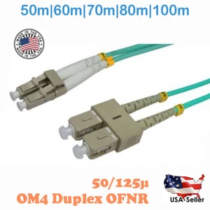 LC to SC MULTIMODE OM4 AQUA 10GB FIBER OPTIC PATCH CABLE 50m,60m,70m,80m,100m - Picture 1 of 6