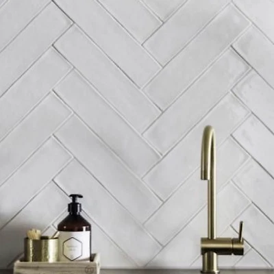 Full Tile Sample: Cottage Matt White Rustic Bathroom Kitchen Wall Tiles - Image 1 of 2