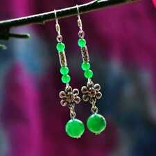 Women's Green chalcedony drop dangle earrings gemstone stone VALENTINE'S DAY