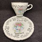 1967 Northcrest Fine China Silver Trimmed 25th Anniversary Teacup Saucer Set