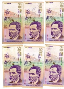 COLOMBIA ~ 2013 ~ 300,000 PESOS "FACE VALUE" NOTE LOT ~ XF ~ 6 NOTES - Picture 1 of 1