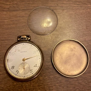 Montre de poche vintage Nastrix 17 Jewel 10k PGP Morris W.My fonctionne pour pièces lire - Photo 1/15