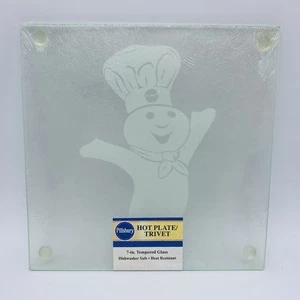 Pillsbury Doughboy Hot Plate Trivet 7” Etched Tempered Glass New 2006 - Picture 1 of 3