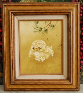 VTG 1984 FRAMED SIGNED PEGGY HARRIS ORIGINAL SMALL OWL OIL PAINTING "GERONIMO!" - Picture 1 of 24