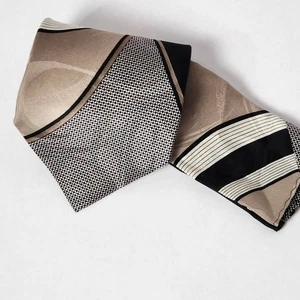 Gianno Pure Silk Men's Necktie W/matching Kerchief NWT made in Korea Gold/Black - Picture 1 of 14