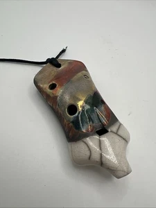 Vintage Beautiful Raku Glaze Handmade Pottery Four Hole Ocarina Whistle - Picture 1 of 11