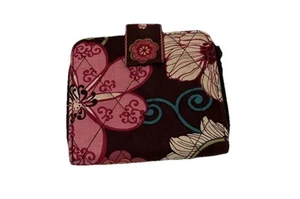 Vera Bradley Zip Around Retired Wallet 4.25x4.25" Mod Floral Brown & Pink Coin - Picture 1 of 6