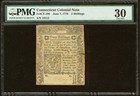 1776 CONNECTICUT, American Revolution Colonial Currency Bank Note CT-196, PMG 30