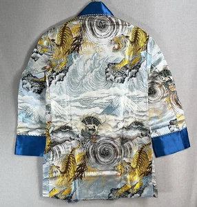 VINTAGE 50s Japanese Silk Embroidered Smoking Robe M Tigers Brocade Souvenir - Bild 1 von 18