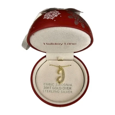 Collar colgante inicial Holiday Lane circonita cúbica 18KT 'J' en plata de ley Foto 1 de 4