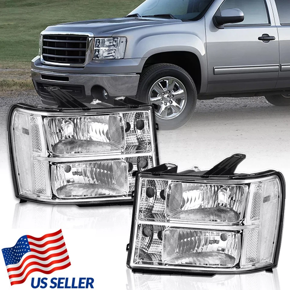 Headlights For 2007 2008 2009-2013 GMC Sierra 1500 2500HD 3500HD Chrome Headlamp Foto 1 de 4
