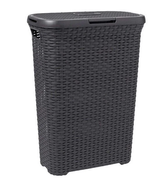 Curver Rattan-Wäschebox - 60L, Dunkelgrau (189211)