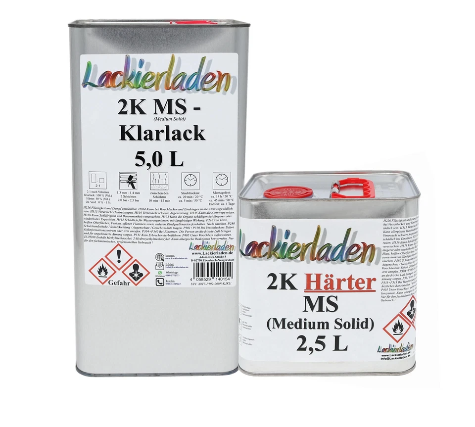 SET 2K MS Klarlack 2:1 inkl. Härter normal 7,5 L | 5,0 L Klarlack 2,5 L Härter - Bild 1 von 4