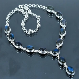 Natural Labradorite Gemstone 925 Sterling Silver Handmade Necklace Jewelry 18" - Picture 1 of 10