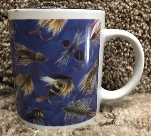 Vintage FISHING FLIES LURES MUG by REP Sportsman Fisherman Fly Tying Collectible - Picture 1 of 6