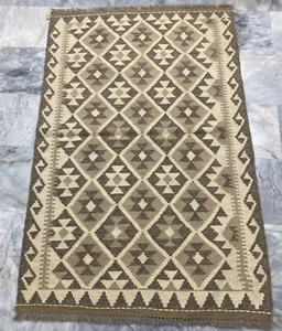Afgański ręcznie robiony kilim naturalna niebarwiona wełna salon aztecki dywan kilim 102x155cm - Zdjęcie 1 z 3