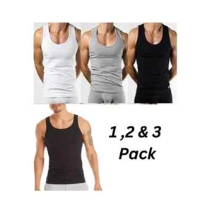 NEW MENS VESTS 100% Cotton TANK TOP SUMMER TRAINING GYM TOPS PACK PLAIN S-2XL - Picture 1 of 5