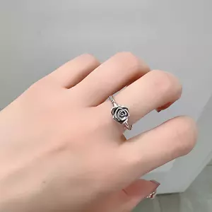 New Authentic 925 Sterling Silver silvery elegant Rose in Bloom Ring - Picture 1 of 4