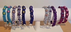 Zari Cord and Faux Pearl Bead Macrame Bracelets with Plated Toggle Clasps - Picture 1 of 14