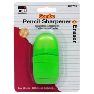 Pencil Sharpener/Eraser Combo, 1 Hole with Eraser, Plastic, with Receptacle, As - Picture 1 of 1
