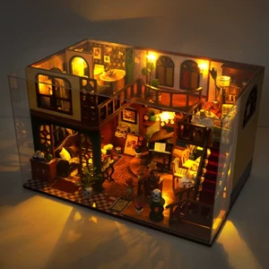 DIY Miniature Dolls House Kit with LED & Cover – Wooden Craft Model Gift - Picture 1 of 12