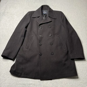 Loro Piana Brooks Brothers Pea Coat Mens XL Black Wool USA Anchor Nautical Adult - Picture 1 of 18