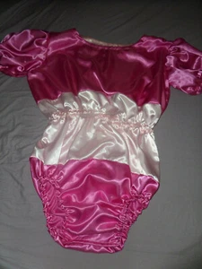 ADULT BABY SISSY ALL-IN-ONE DEEP PINK + PINK SATIN ROMPER 48" CHEST SLEEPSUIT - Picture 1 of 6