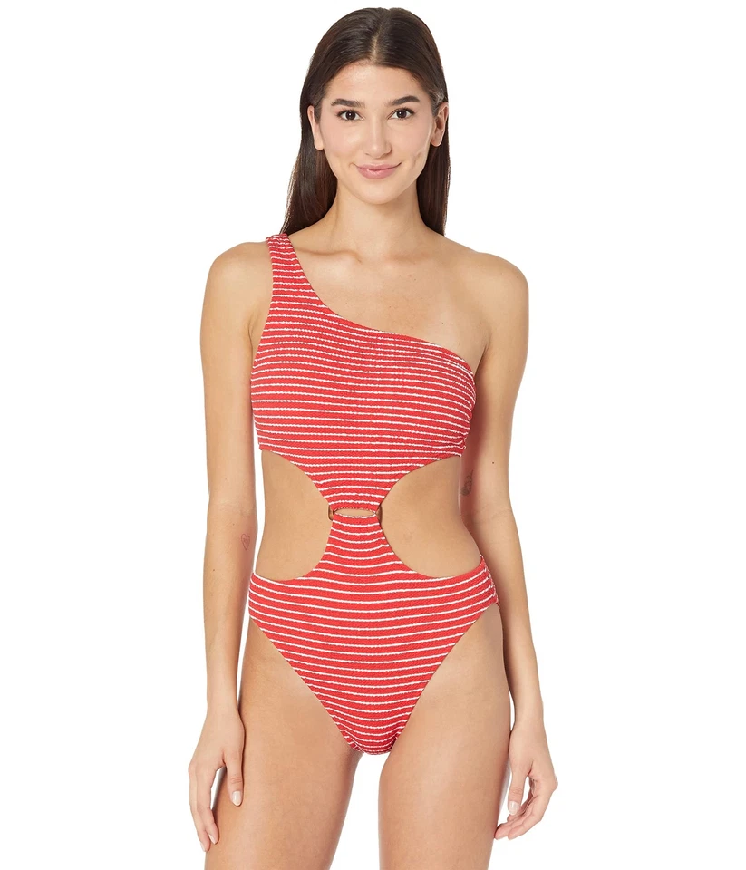 Seafolly Seaside Rayas Un Hombro Una Pieza Chile Rojo AUS 16 (EE. UU. Mujeres 12) Foto 1 de 1