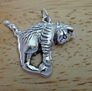 Plata Esterlina Grande 22x25mm Cabello Largo Gato Jugando con Hilo de Bola ¡Dije! - Imagen 1 de 3