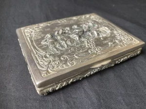 German , Manns & Sohn Cigarette Case 900 Silver Embossed Raised Figural Scene - Picture 1 of 9