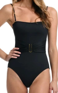 Women's LA BLANCA ISLAND GODDESS Bandeau One-piece Swimsuit Black Sz 16 - Picture 1 of 8