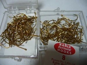 100 ganchos offset calvo talla 8 dorados para ojos rectos - HECHOS EN EE. UU. - Imagen 1 de 3
