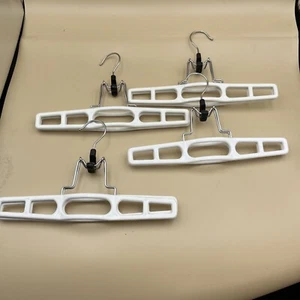 Lot of 4 Vintage White Plastic Pant Skirt Hangers Metal Clamp 11" Wide - Picture 1 of 8