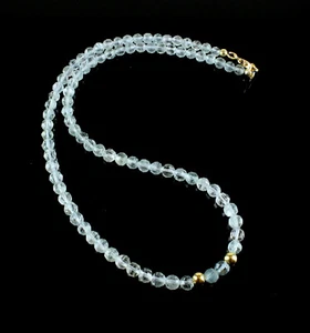 Natura Acquamarina Collana Sfaccettato Sfera Collier Dorato 925er Argento Donna - Picture 1 of 4