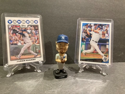 Jason Giambi Yankees SET: Mini Bobble Head, 2 Topps Cards 2008-#NYY8, 2009-#26 Cover