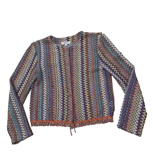 Vtg 90s CYNTHIA MAX Relax Rainbow Cardigan Women M Hippie Disco Western Knit 38" - Picture 1 of 24