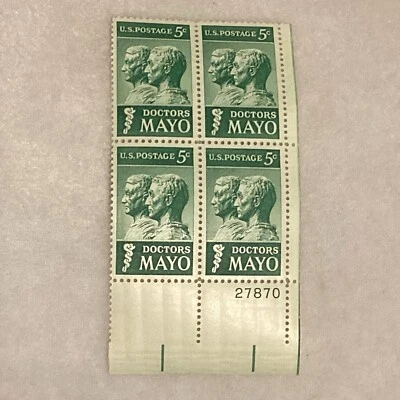 MINT 1964 Doctors Mayo 5 Cent U.S. Postage 4 Stamp Plate Block MNH - Image 1 of 4