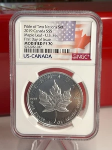 2019 S$5 SILVER CANADA MAPLE LEAF,  NGC MODIFIED PF70, PRIDE OF TWO NATIONS - Picture 1 of 3