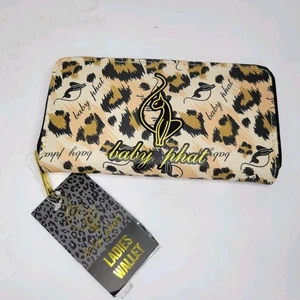 Baby Phat Wallet Cat and Leopard Spot Animal Print Design Zip Around Gift New - Picture 1 of 6