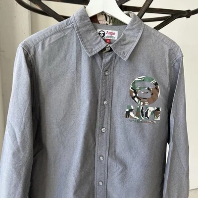 AAPE by A Bathing Ape Grey Collared Dress Shirt w/ Camo Details - Image 1 of 4