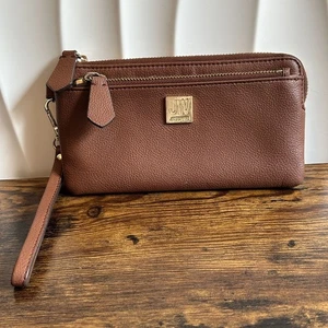 Jason Wu Leder Handgelenktasche Doppel Geldbörse Riemen Cognac Braun Hellbraun - Bild 1 von 9