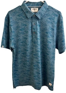 LINKSOUL Tempus Fugit Golf Polo Medium Teal Seaweed Print Organic Cotton NWOT - Picture 1 of 12