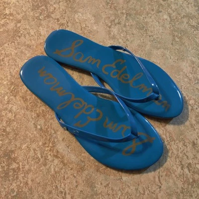 Sandalias Sam Edelman Mujer 7.5 Azul Tanga Verano Sin Cordones Zapatos Planos Chanclas Foto 1 de 4