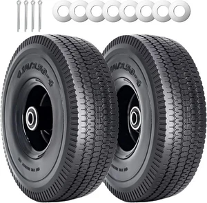 SIMEIQI Paquete de 2 Ruedas de Neumático Plano 10 x 4.10/3.50-4" Sólido PU Run-Flat 10 pulgadas, Negro - Imagen 1 de 7
