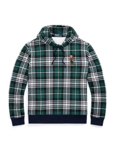 NWT! $268 Polo Bear By Ralph Lauren Green Plaid Fleece Hoodie Mens Size Large - Picture 1 of 10