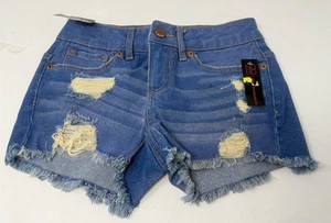 No Boundaries Fray Hem Cutoff Shorts Blue Denim Size 1 - Picture 1 of 3